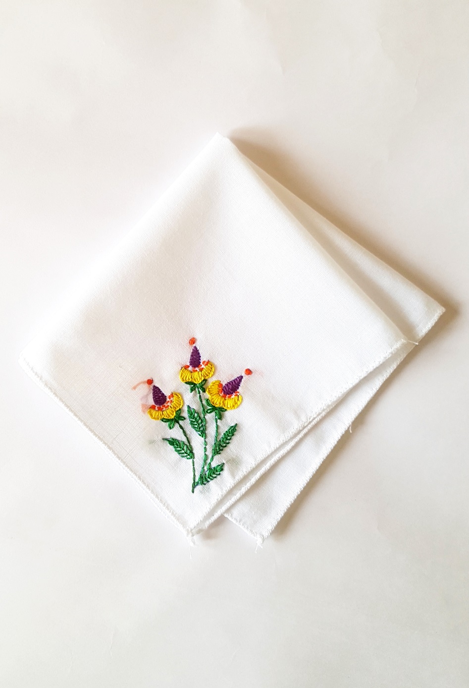 Yellow Buds Embroidered on Cotton Kerchiefs